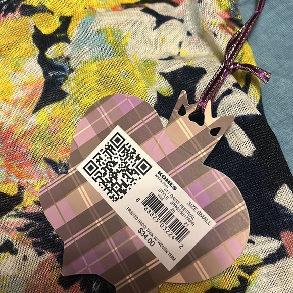 Princess Vera Wang blue and yellow floral tunic length tank top w sheer bottom - Picture 7 of 11